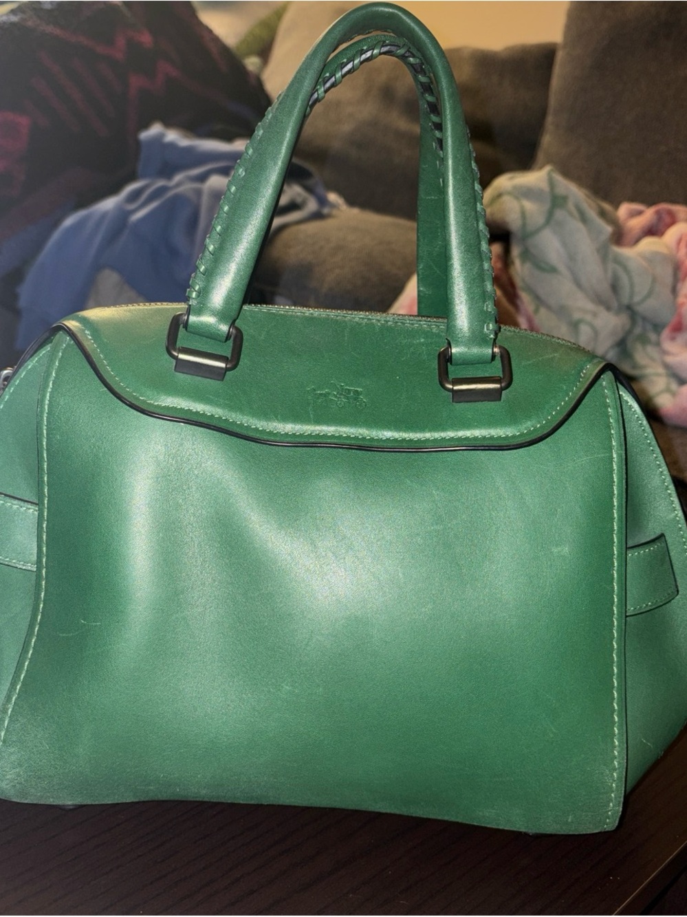 Green Leather Top-Handle Satchel - Women Bags